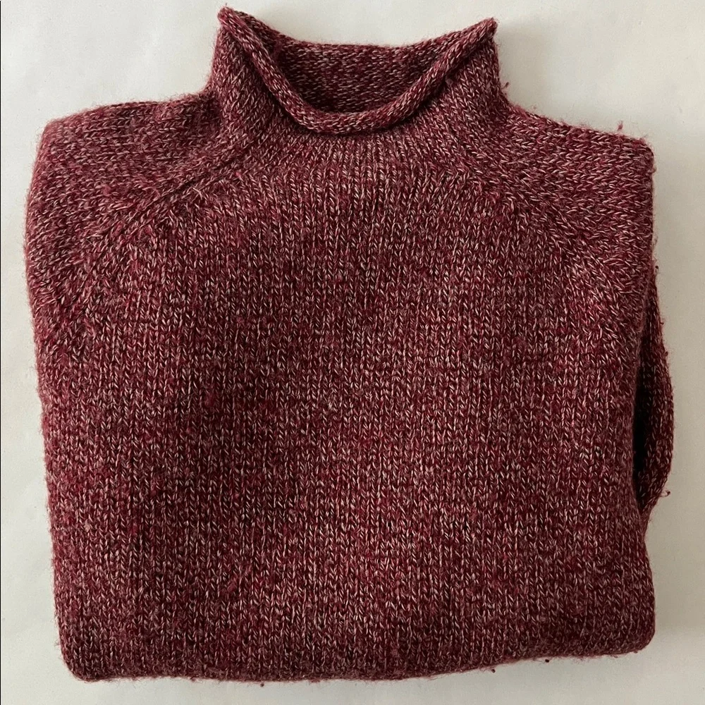Vintage VTG J.Crew Knit Roll Neck Sweater Red Speckle Thick 100% Wool Unisex M